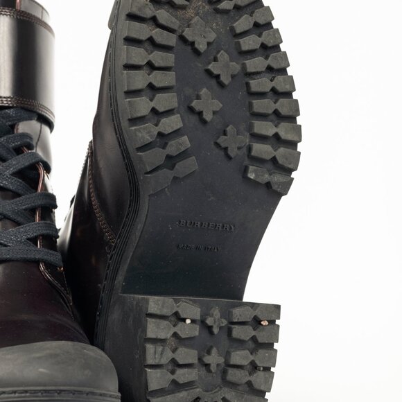 Burberry Scarcroft 50 Bordeaux Buckled Glossed-Leather Combat Boots - Picture 5 of 11